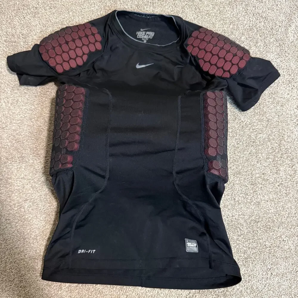 Nike Pro Combat Padded Football Compression Shirt Black Red Youth Size XL
